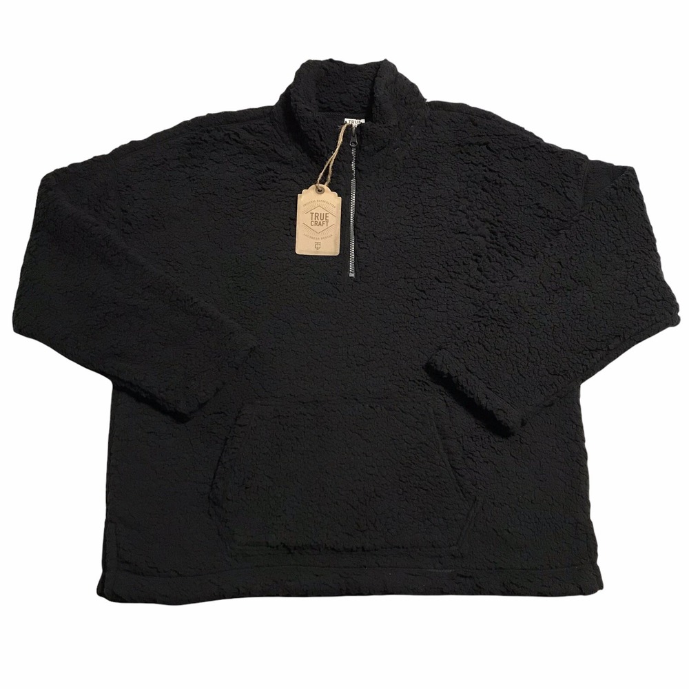 True Craft Women's Sherpa Pullover Sweater Plus Size 1X Solid Black Cozy 1/4 Zip